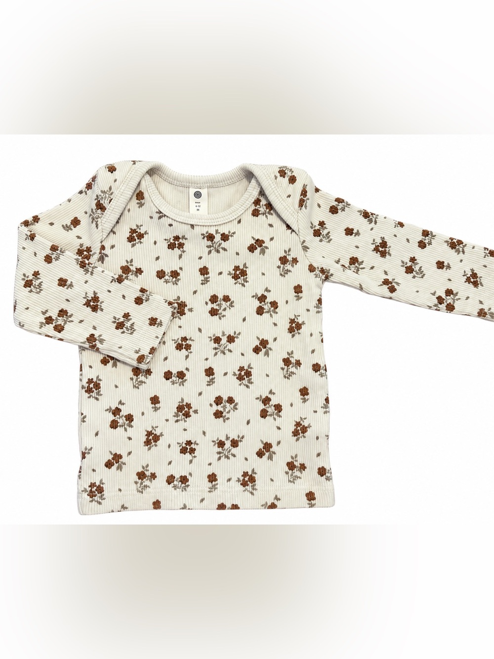 Quincy Mae 0-3M Ribbed Floral Long Sleeve Baby Top Cream Brown